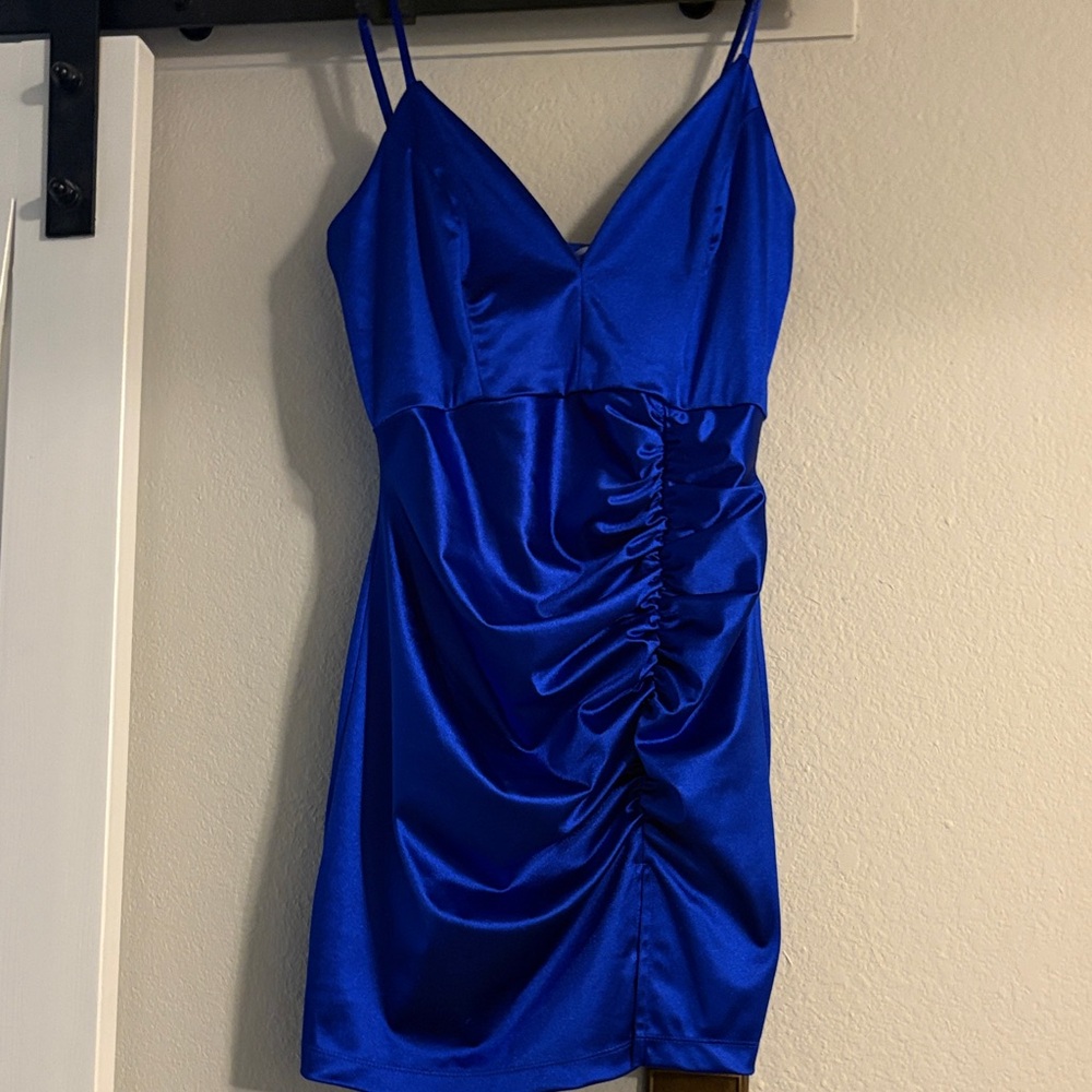Elegant Blue Satin Mini Dress